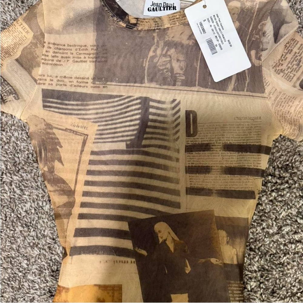Jean Paul Gaultier Newspaper-Print Midi Dress in Brown and Tan - Picture 3 of 4
